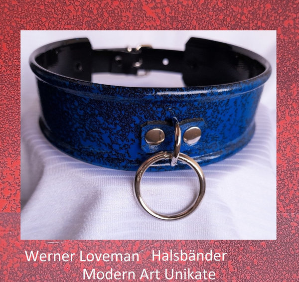 Halsband blau Unikat 3,5 cm breit Modern Art